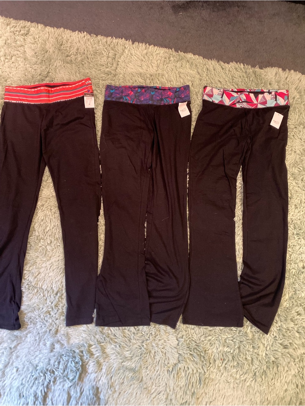 Lot of 3 BRAND NEW Black Yoga Pants with Patterned Waistbands Medium